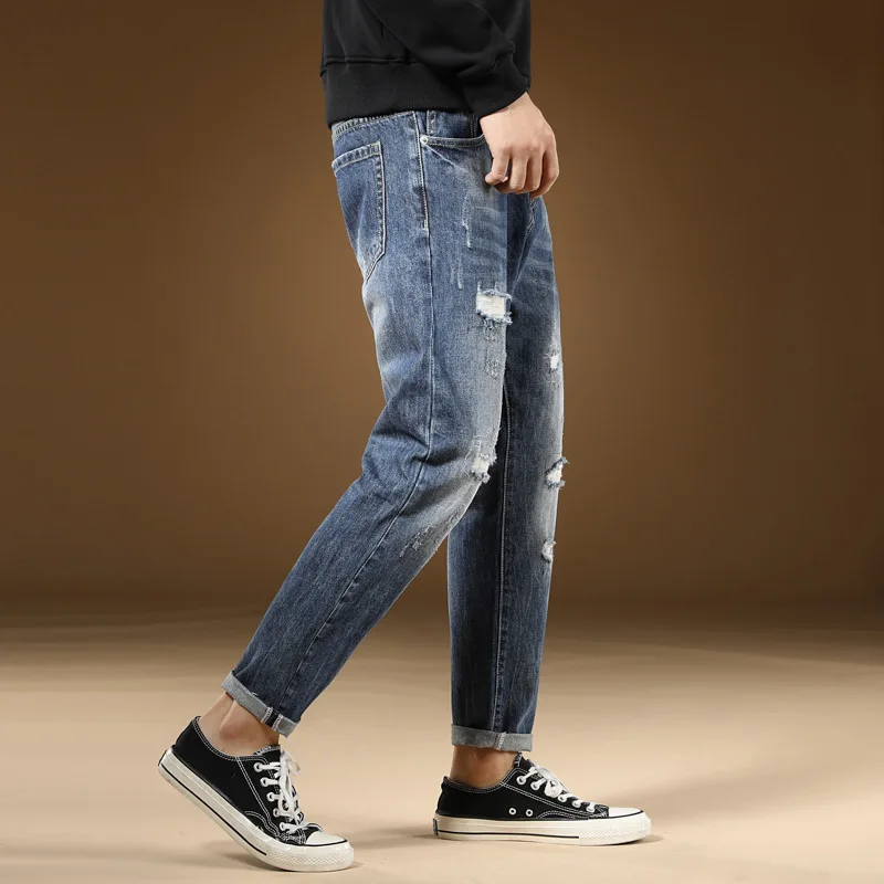 Мужские джинсы Корейская версия Модные узкие уличные повседневные Простые брюки