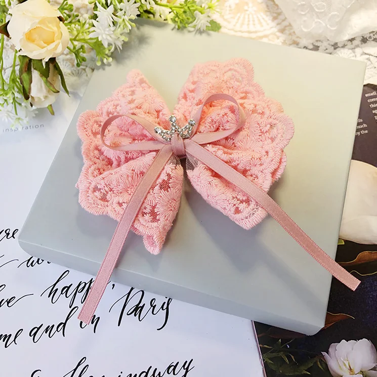 

Children's Hair Accessories Sweet Lolita Cotton Thread Embroidery Lace Crown Girls Big Bow Hairpin Top Chuck Jewelry