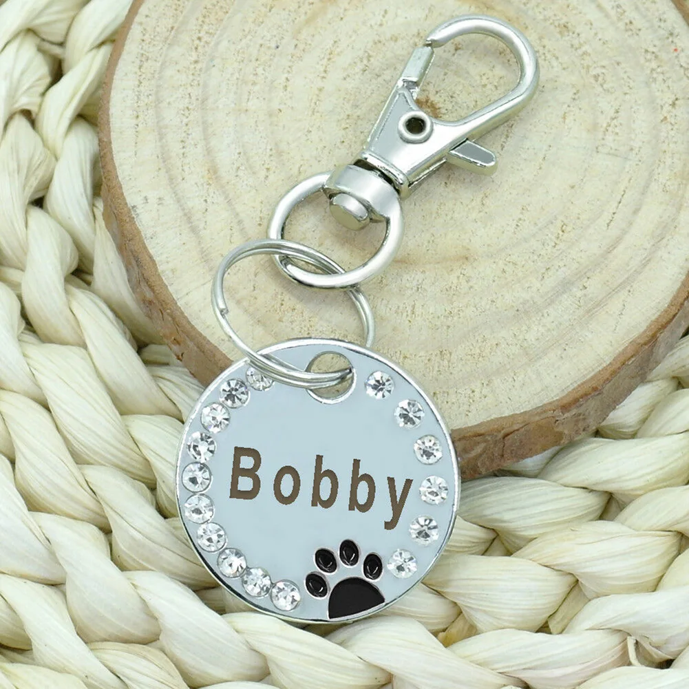 New 25mm Round Custom Engraved Dog Tag Pet Collar Accessories Cat Id Stainless Steel Bone Paw Name Tags Anti-Lost | Дом и сад