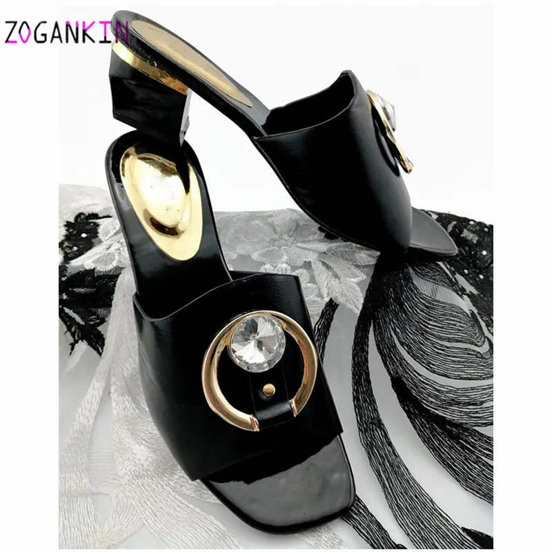 

2019 New Arrivals Nigerian Style Pu Leather African Women Shoes with Shinning Crystal Italian Comfortable Heels for Party