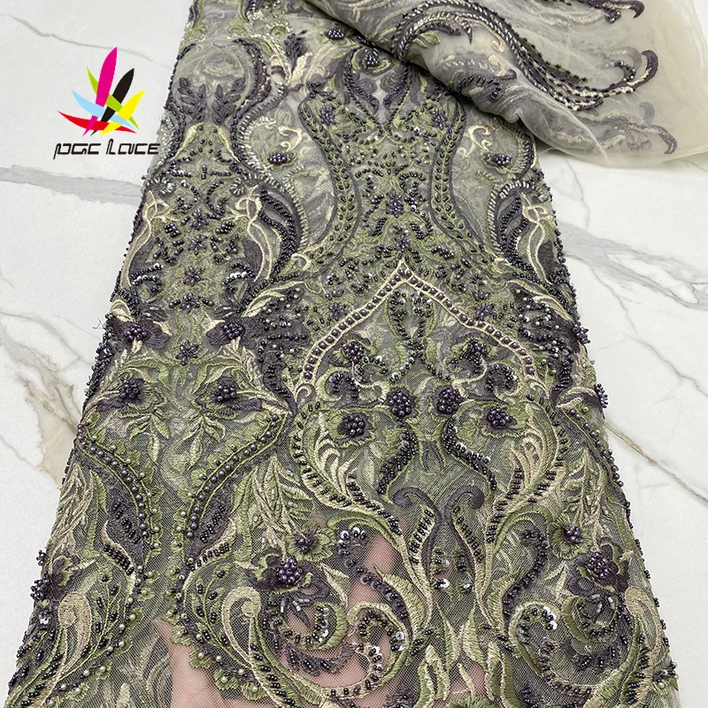 

Luxury Beads Lace Handmade Fabric French Wedding Dress Latest Nigeria Cotton Embroidery White Good Price With Stones New 2022