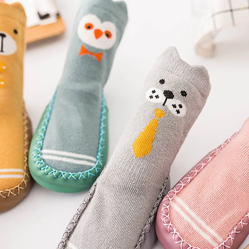 

Newborn Baby Anti Slip Leather Sole Baby Floor Socks Cotton Warm Children Cocks 0-2T Winter Spring Autumn Cartoon Baby Socks