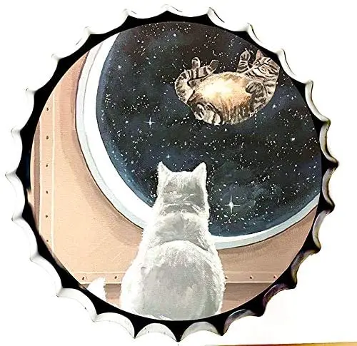 

Королевский жестяной знак, крышка для бутылки, металлический жестяной знак, креативный забавный кот диаметром 13,8 дюйма, круглые металличес...