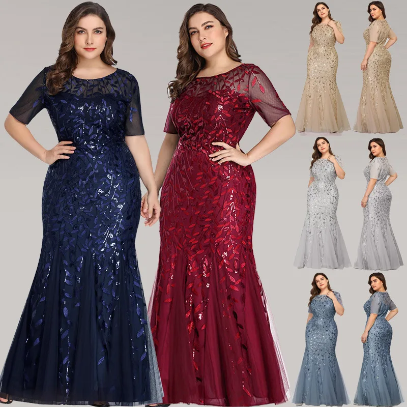 

Sexy Party Dress Women Plus Size Sequined Summer Mesh Lace Short Sleeve O-neck Sheath Solid Empire Women Maxi Dress Lugentolo