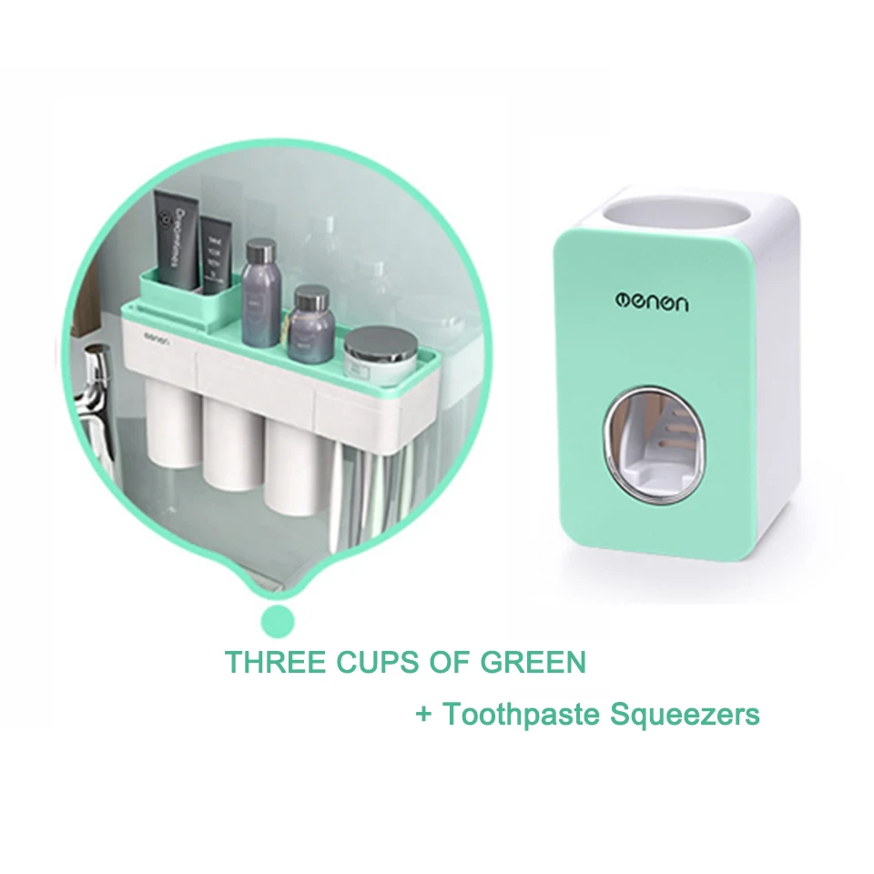 Three cup Set green MSJO держатель для зубных щеток Автоматический Диспенсер для зубной пасты Магнитная Адсорбция перевернутый Телефон для хранения декора аксессуары для ванной комнаты Набор - Цвет: Three cup Set green