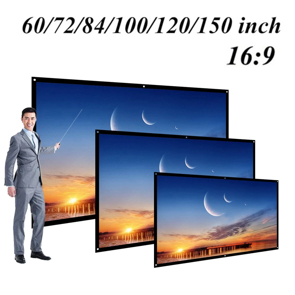 Портативный проекционный экран H60 60 &quot/72&quot/84 &quot/100&quot/120&quot HD 16:9 белый лавсановый