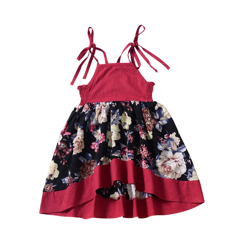

Flora Dress for Girls Vintage Backless Dress Summer Princess Dresses Irregular A-Line Children Red