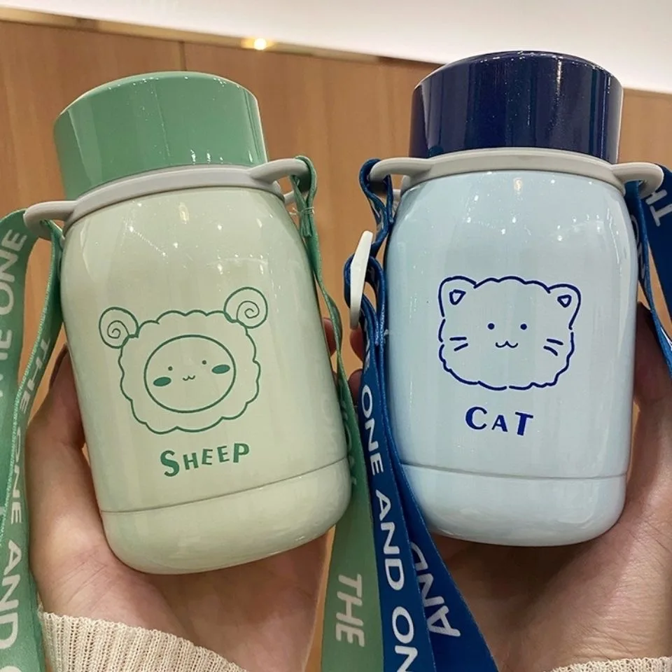 

Ins Portable 220ML Cute Mini Stainless Steel Thermos Kettle Vacuum Flask with Strap Travel Vacuum Leak-proof Thermos Cup Gift