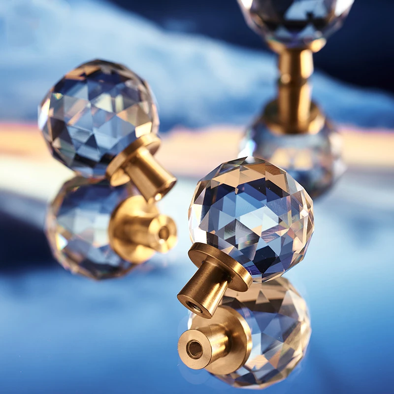 

020 Creative Crystal Ball Brass Knobs Cabinet Door Handle Dresser Drawer Pulls Home Kitchen Furniture Hardware Glass Knobs
