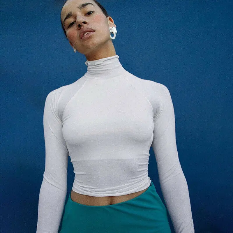 Весна 2020 горячая Распродажа женская блузка модная с высоким воротом однотонная