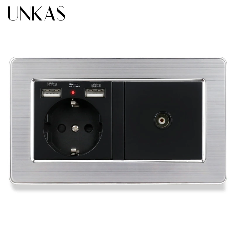 Гнездо питания стандарта ЕС заземленная с женским ТВ разъемом 2100mA двойной USB