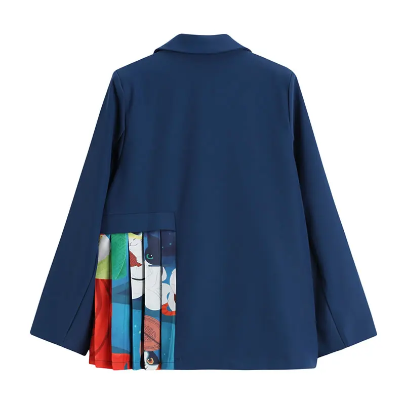 

XITAO Print Pattern Blazer Fashion New Single Breast Ruffle Full Sleeve Patchwork 2021 Spring Autumn Elegant Loose Coat ZY5331