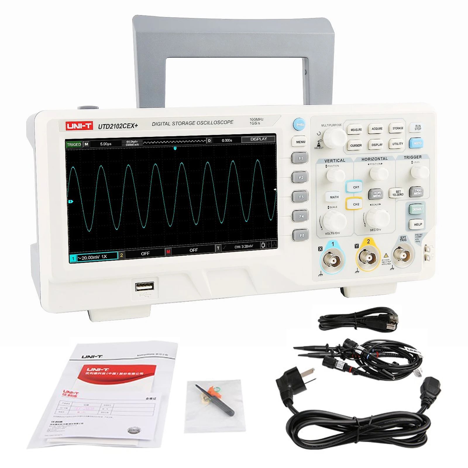 

UNI-T UTD2102CEX+ High-precision 100MHz Desktop Digital Storage Oscilloscope for Laboratory/Electronic Repair Waveform Tester