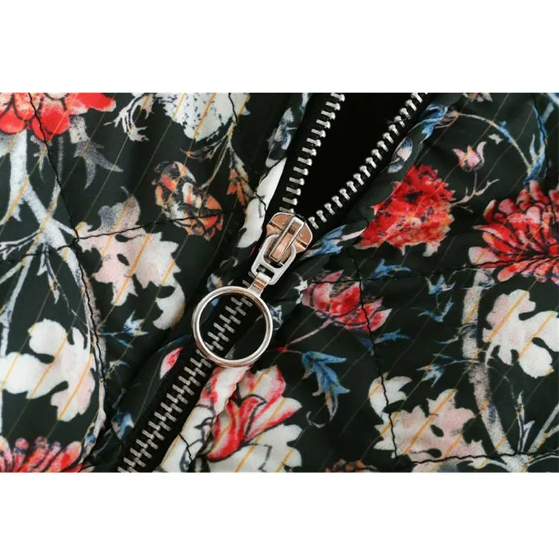 

2021 Autumn Winter Women coat Fashion Floral Stand Collar Long Sleeve Short Bomber Jacket Vintage Ladies Cotton Outerwear H1137