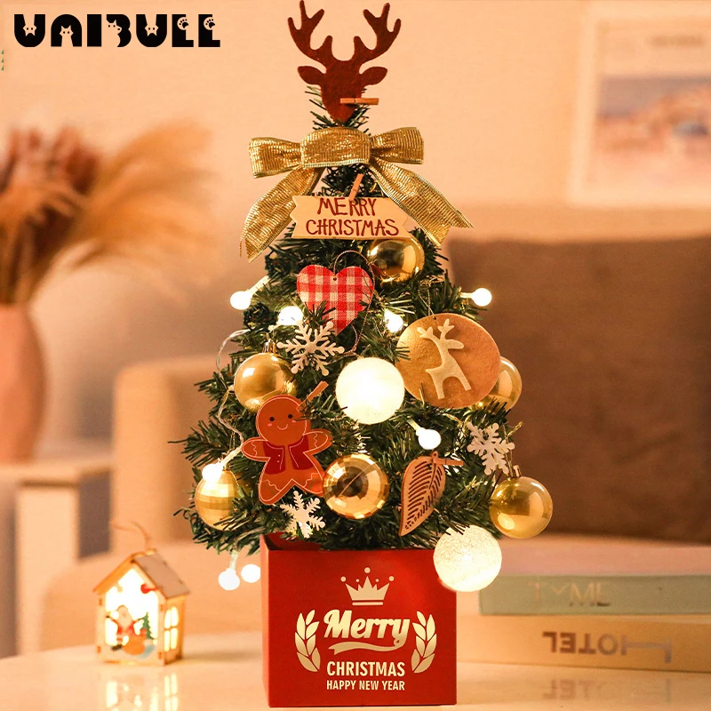 

High-end Mini Christmas Tree Small Desktop Decoration Diy Christmas Tree Set Pink Luminous Package Led Christmas Decoration