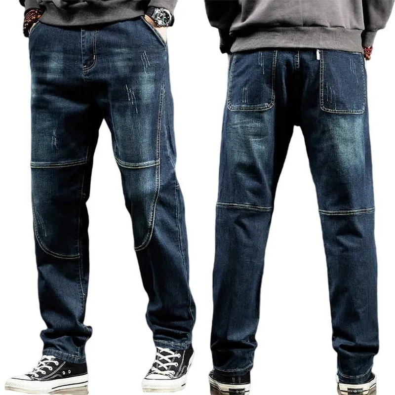 Fall/winter Men Jeans Distressed Male Loose Straight High Quality Denim Pants Men's Baggy Jeans Large Size 42 44