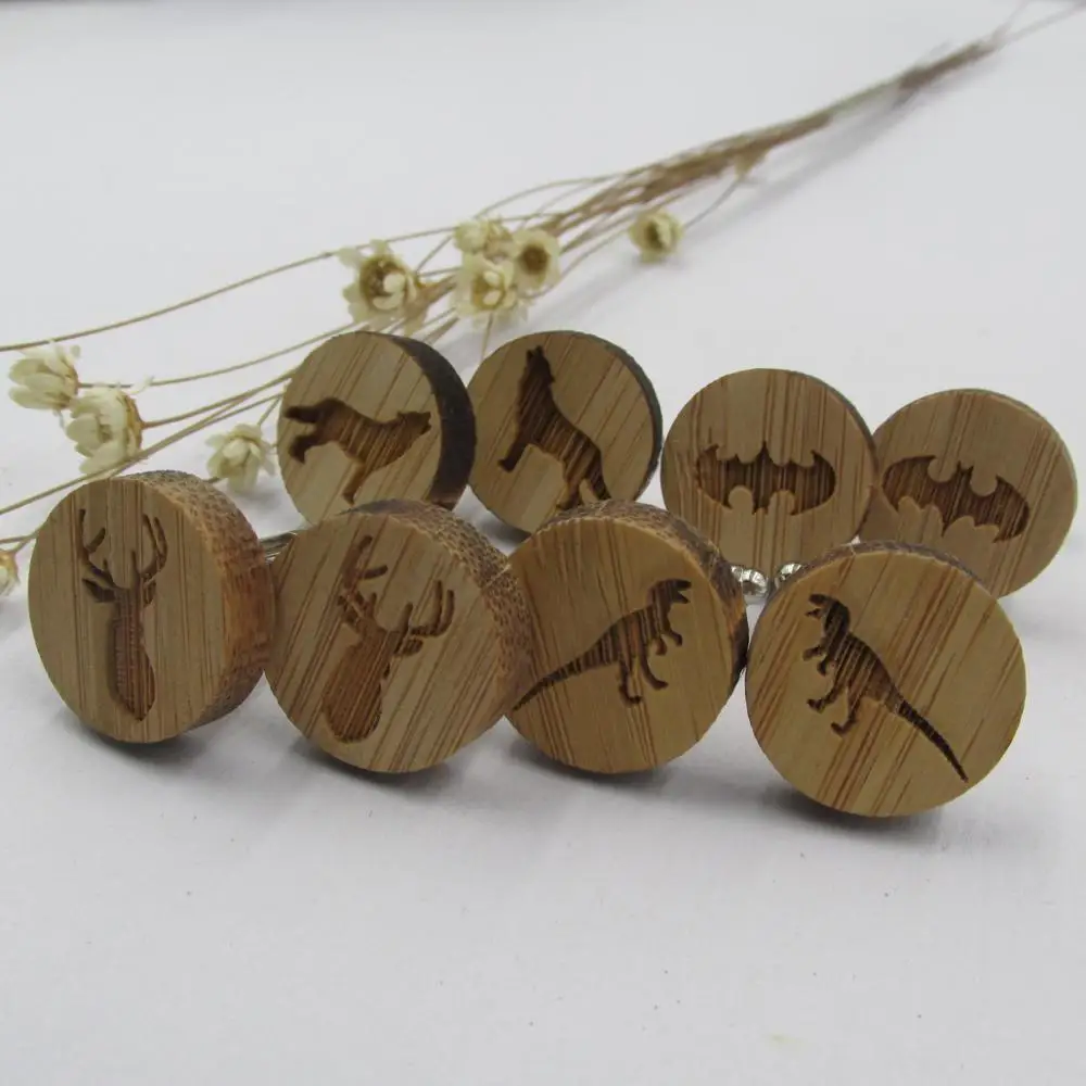 Модные деревянные Запонки для мужчин животные олень динозавр волк летучая мышь