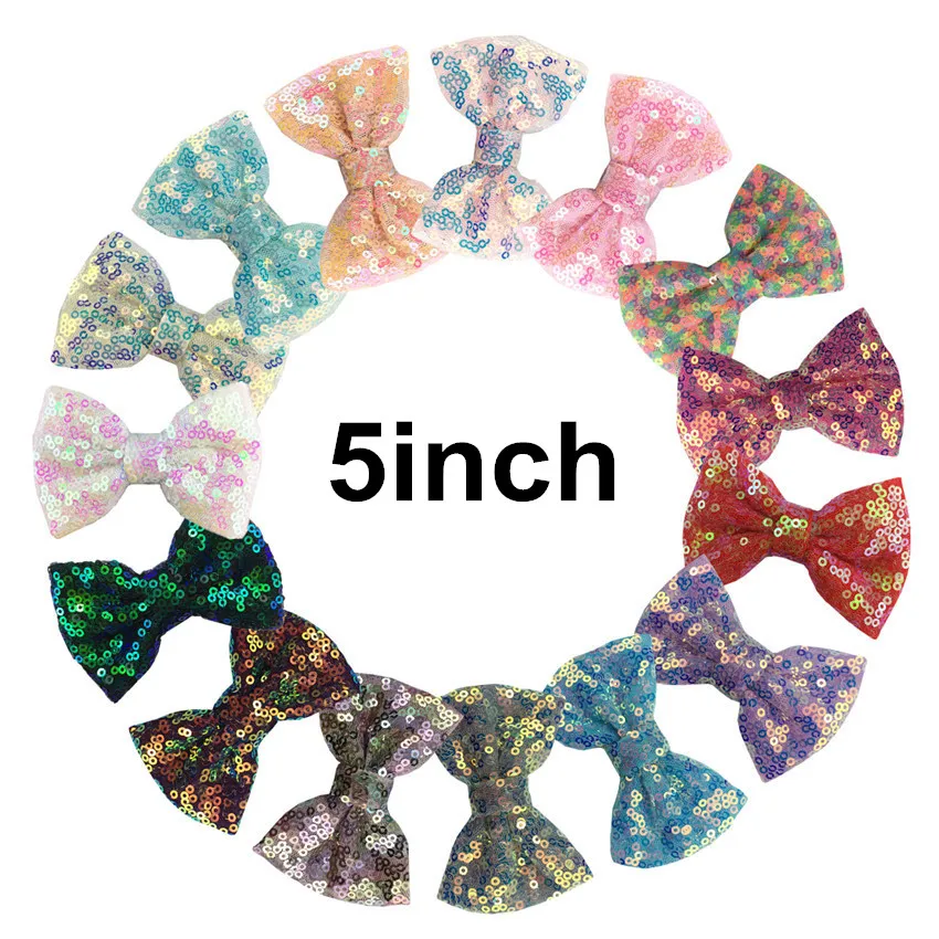 1 шт./лот 5 ''симпатичный вышитый Блестящий бант для волос с зажимом детский