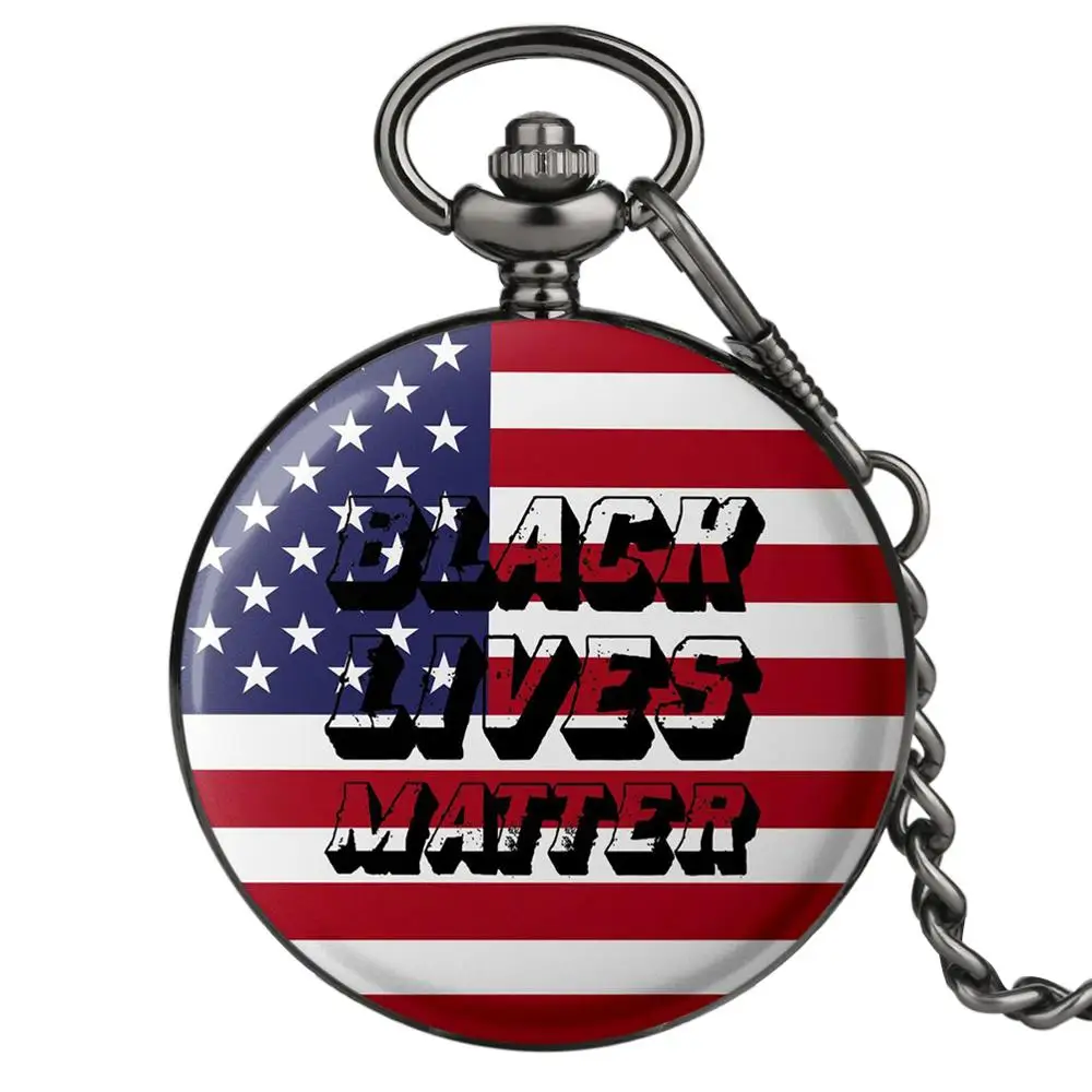 

Black Lives Matter the United States National Flag Quartz Pocket Watch Necklace Chain Peace Friendly Souvenir Gift for Men Women