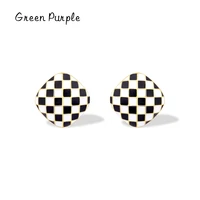 real 925 sterling silver new romantic black white enamel square piercing stud earrings for women exquisite modern style jewelry