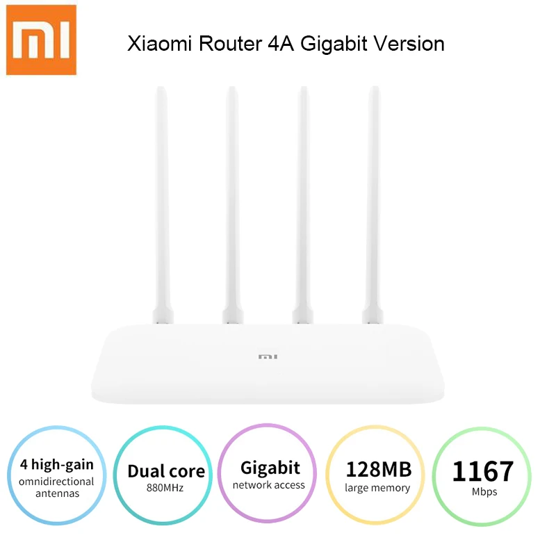 

IN STOCK Xiaomi Mi Router 4A Gigabit Version 2.4GHz 5GHz WiFi 1167Mbps Repeater 128MB DDR3 High Gain 4 Antennas Network Extender