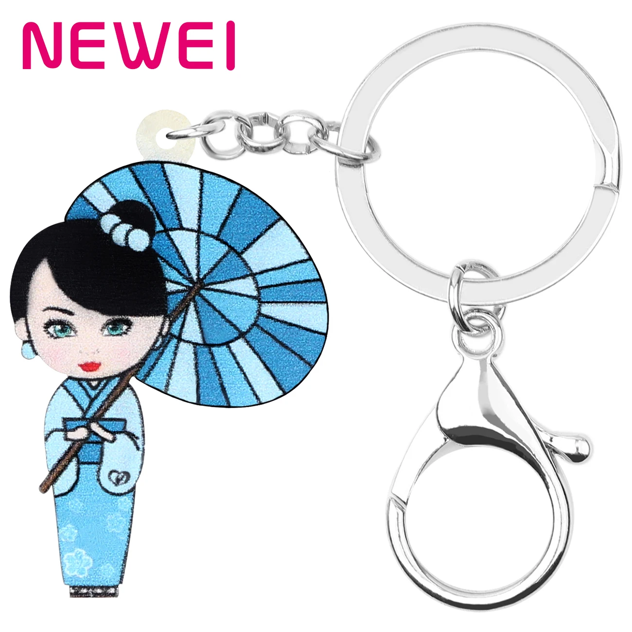 

Newei Acrylic Smile Japanese Doll Keychains Keyring Long Key Chain Jewelry For Women Girls Kids Trendy Gift Bag Car Decoration