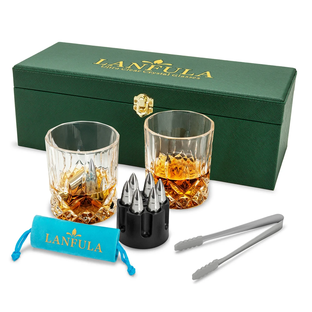 

Whiskey Glass Set with Unique Box Scotch Glasses Tumbler + Chilling Bullet Stones Gift for Men Dad Fathers Day