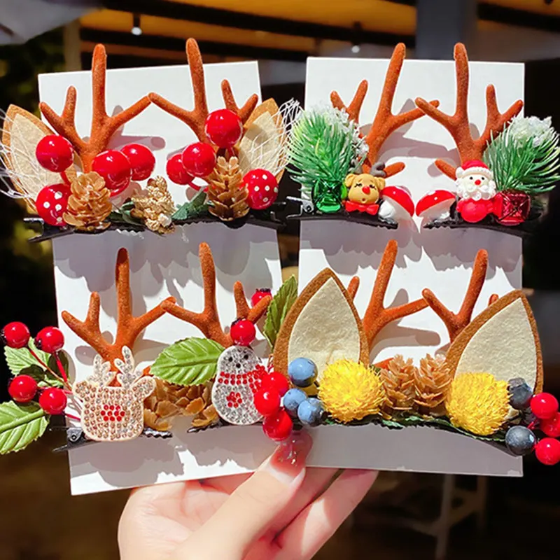 

New 1Pair Christmas Hairpins Hair Headband Accessories Antlers Hair Pins Elk Deer Animal Horns Headpiece Kids Girls Xmas Gifts