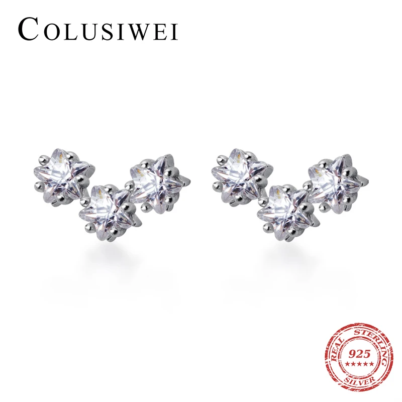 

Colusiwei Star Long Stud Earrings Sterling Silver 925 Women Wedding Statement Jewelry Sparkling CZ Ear Studs for Engeagment