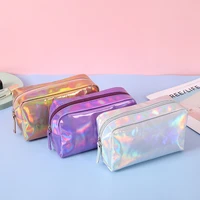 letter holographic pu cosmetic bag portable square laser makeup case organizer wash storage pouch