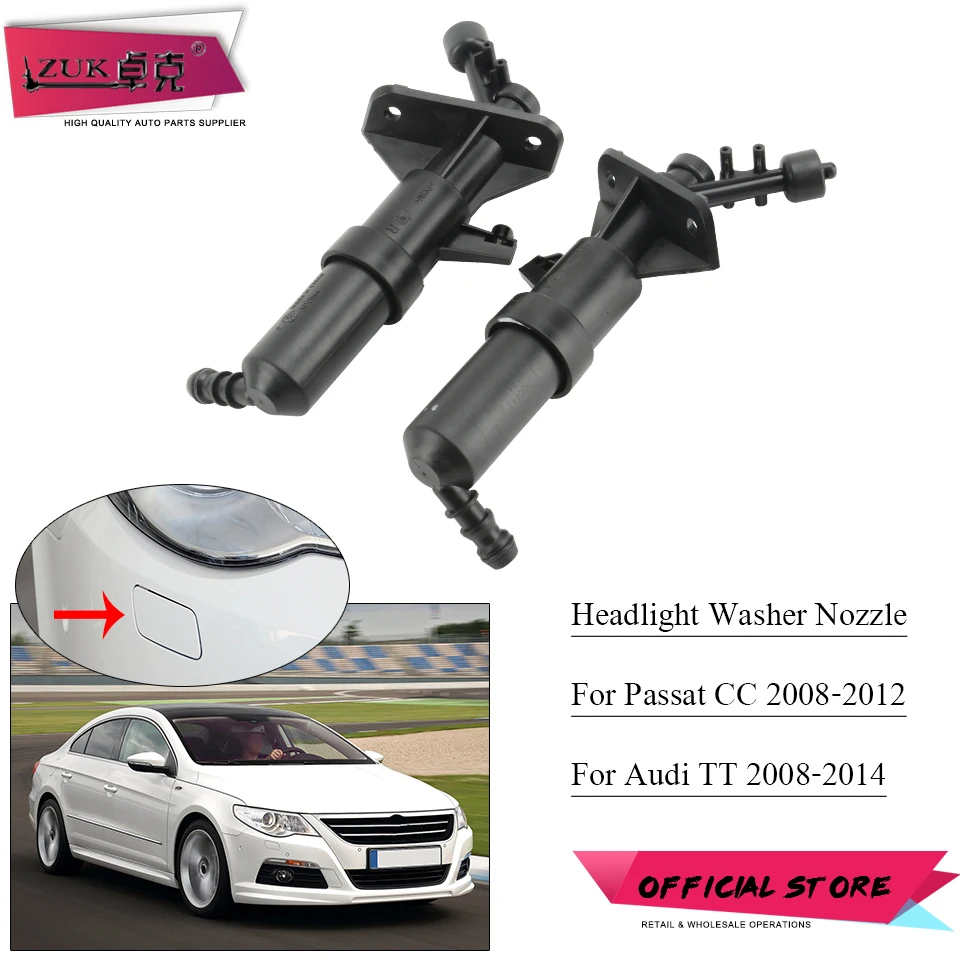 ZUK Headlight Washer Nozzle Headlamp Water Spray Jet Actuator For AUDI TT TTS 2008-2014 For Volkswagen Passat CC 2008-2012