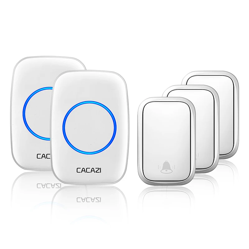 3 button 2 receiver CACAZI беспроводной без батареи требуется дверной звонок с автономным питанием 3 передатчика США ЕС Великобритании AU Plug 1 приемник Умный домашний звонок - Цвет: 3 button 2 receiver