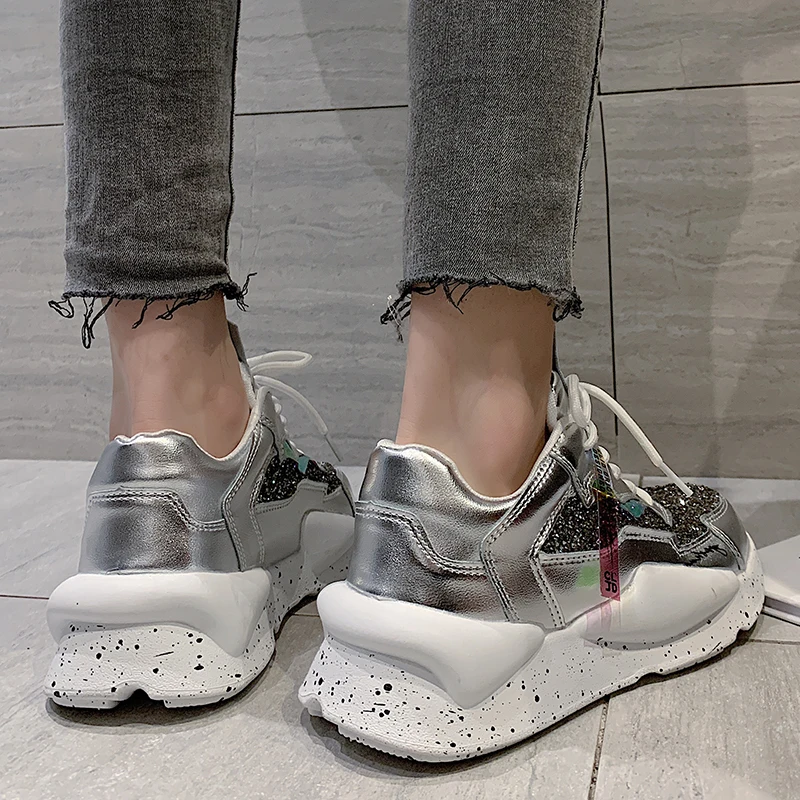 

ADBOOV New 2020 Rhinestone Sneakers Women Fashion Casual Chunky Shoes Black Zapatos De Mujer