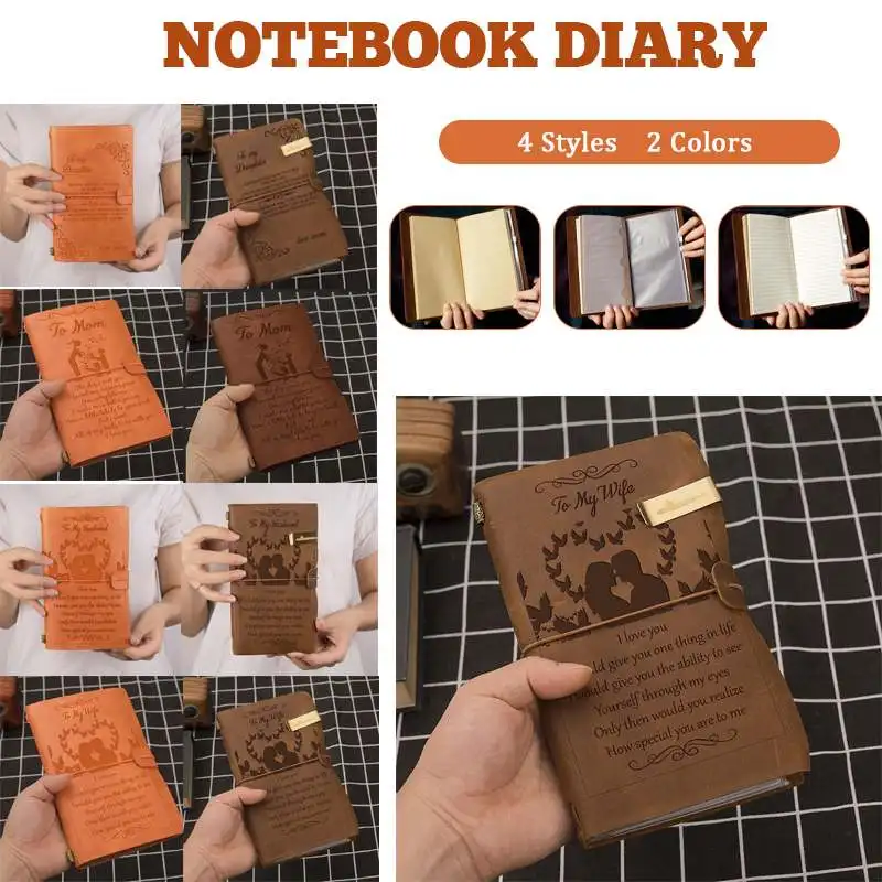 

Vintage Leather Back Sketch Book Handmade Journal Notebook Diary DIY Hand Account To My Wife Mom Husband Daughter Gift