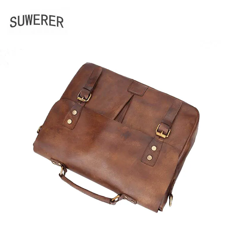 

SUWERER Genuine Leather Men bag Men's portable briefcase real cowhide leather bag men shoulder messenger bag tote bag