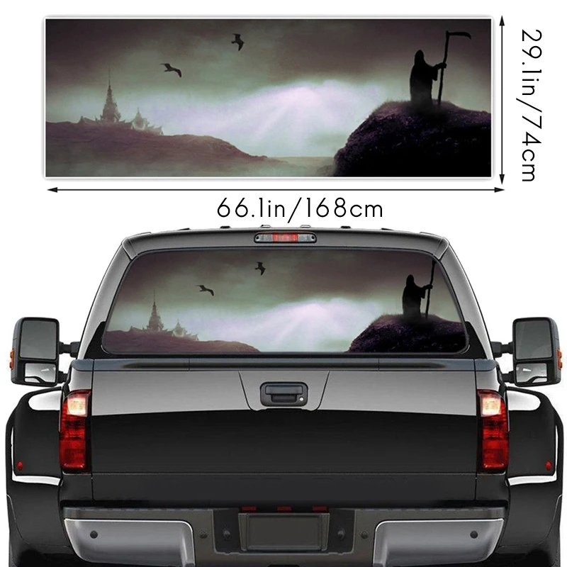 

Grim Reaper Darkness for Truck Suv Pickup 3D Rear Windshield Sticker Decor Rear Window Glass Poster 66.1 x 29.1Inch