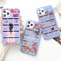 happy everyday 2022 calendar phone case for iphone 13 12 mini 11 pro max x xr xs 8 7 6s plus candy purple silicone cover