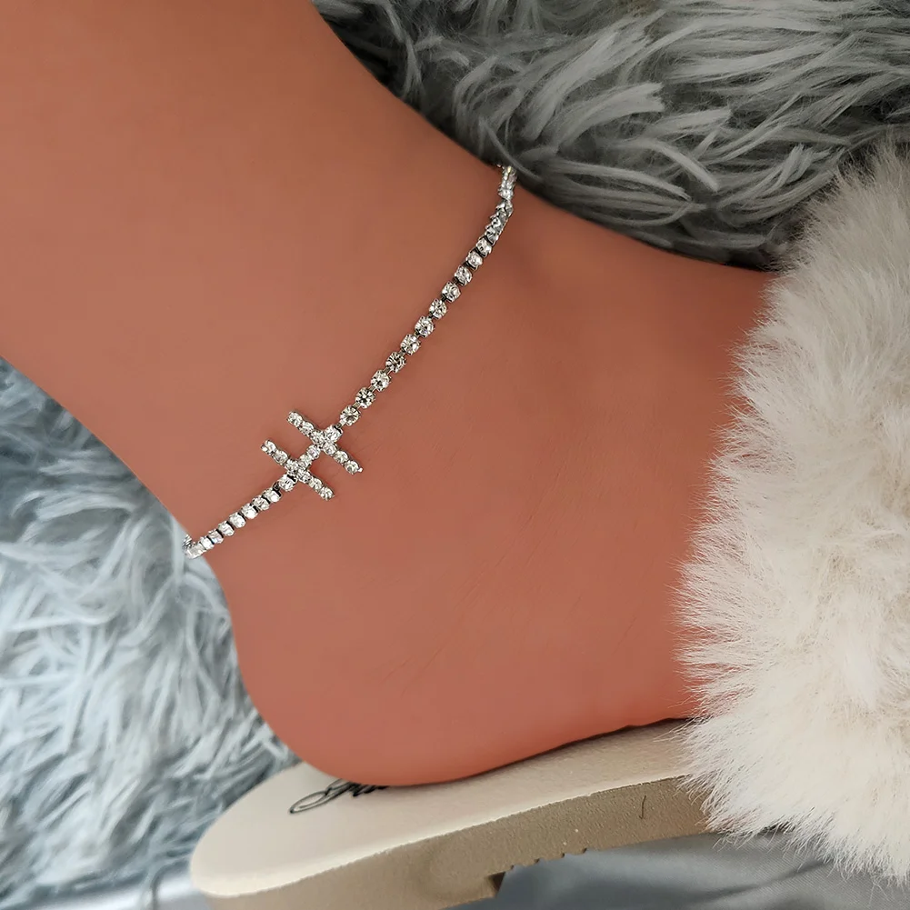 Женский браслет на лодыжки с буквами винтажный серебряного цвета блестящими