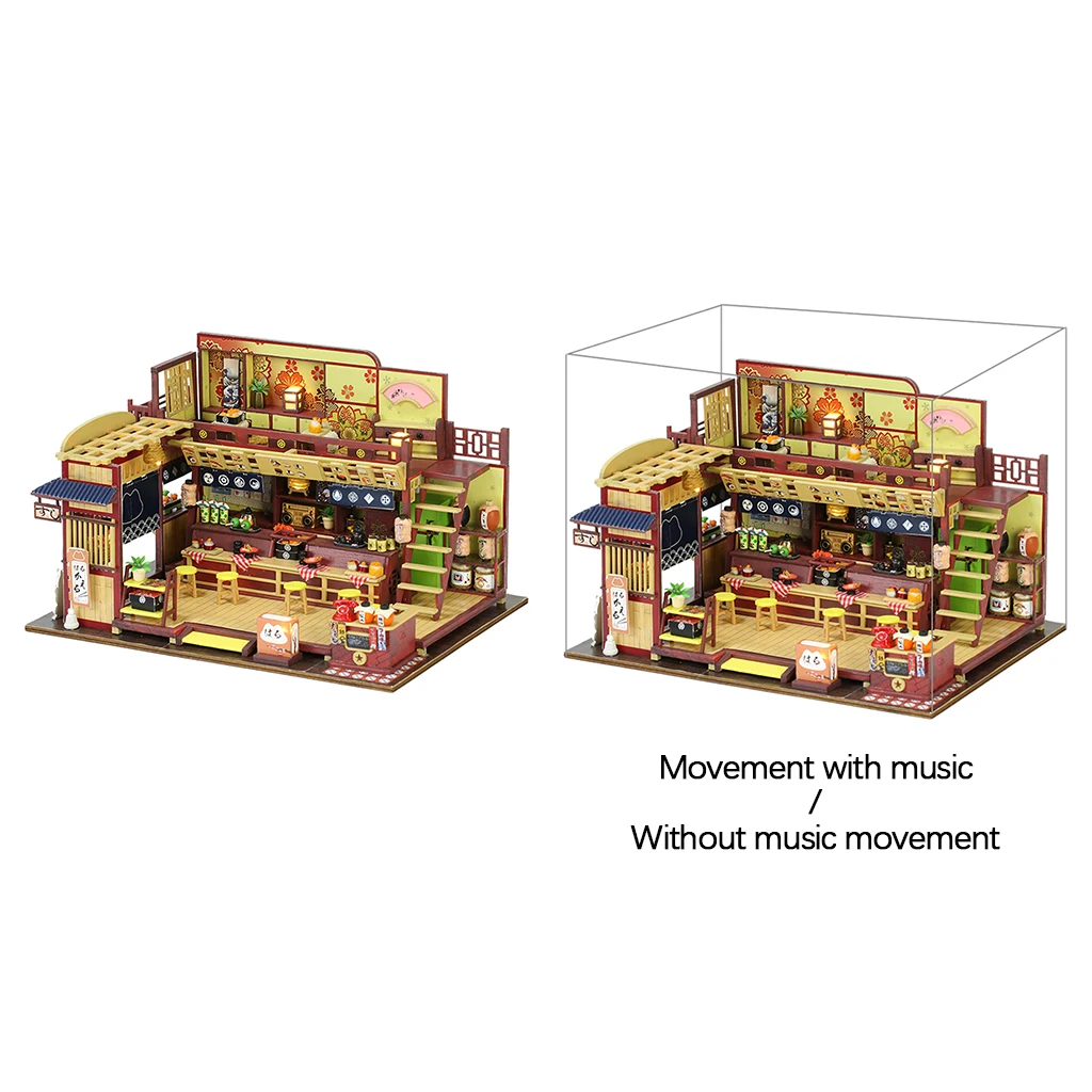 

Creative Wood Japanese Style Dollhouse Sushi Shop With Furniture Kit Mini Miniature LED Light 3D Puzzles Building Kit for Girls