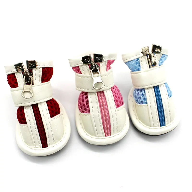 

4 pcs/set Dog Shoes Breathable Mesh Puppy Pet Dog Shoes For Small Dogs Cats Cute Anti-Slip Chihuahua Pink Blue Red Dog Shoes