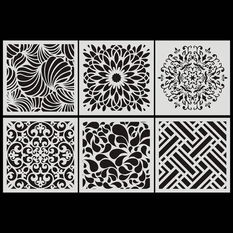 

6pcs/set Mandala Drawing Template Wall Stencil Painting Embossing for Wood Floor