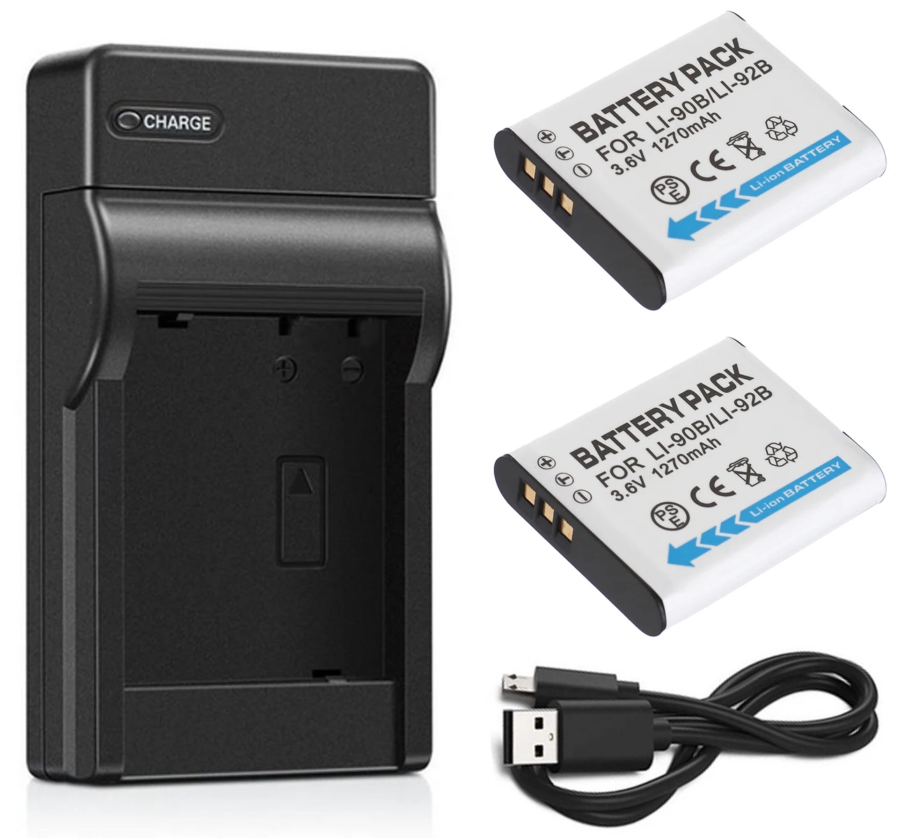 Аккумулятор (2 шт. в упаковке) + зарядное устройство для цифровой камеры Olympus Stylus Hard TG1 iHS, TG2 iHS, TG3, TG4, TG5, TG6