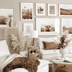 Картина на холсте в скандинавском стиле с современным растением, домашний декор, постер с осенней травой и животными для гостиной, спальни, настенный художественный принт