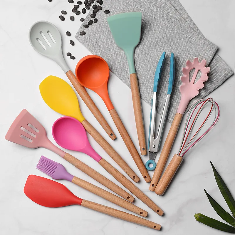 silicone kitchen utensilios de cocina accessories tools cookware set cooking spoon espatula gadget menaje spatula wooden kichen free global shipping