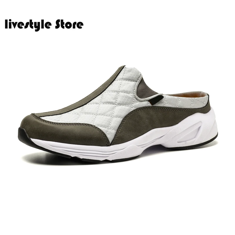 

Summer Men Half Slippers Breathable Fashion Mens Shoes Casual Hombre Sandals Lazy Cotton Fabric Slippers Big Size 46