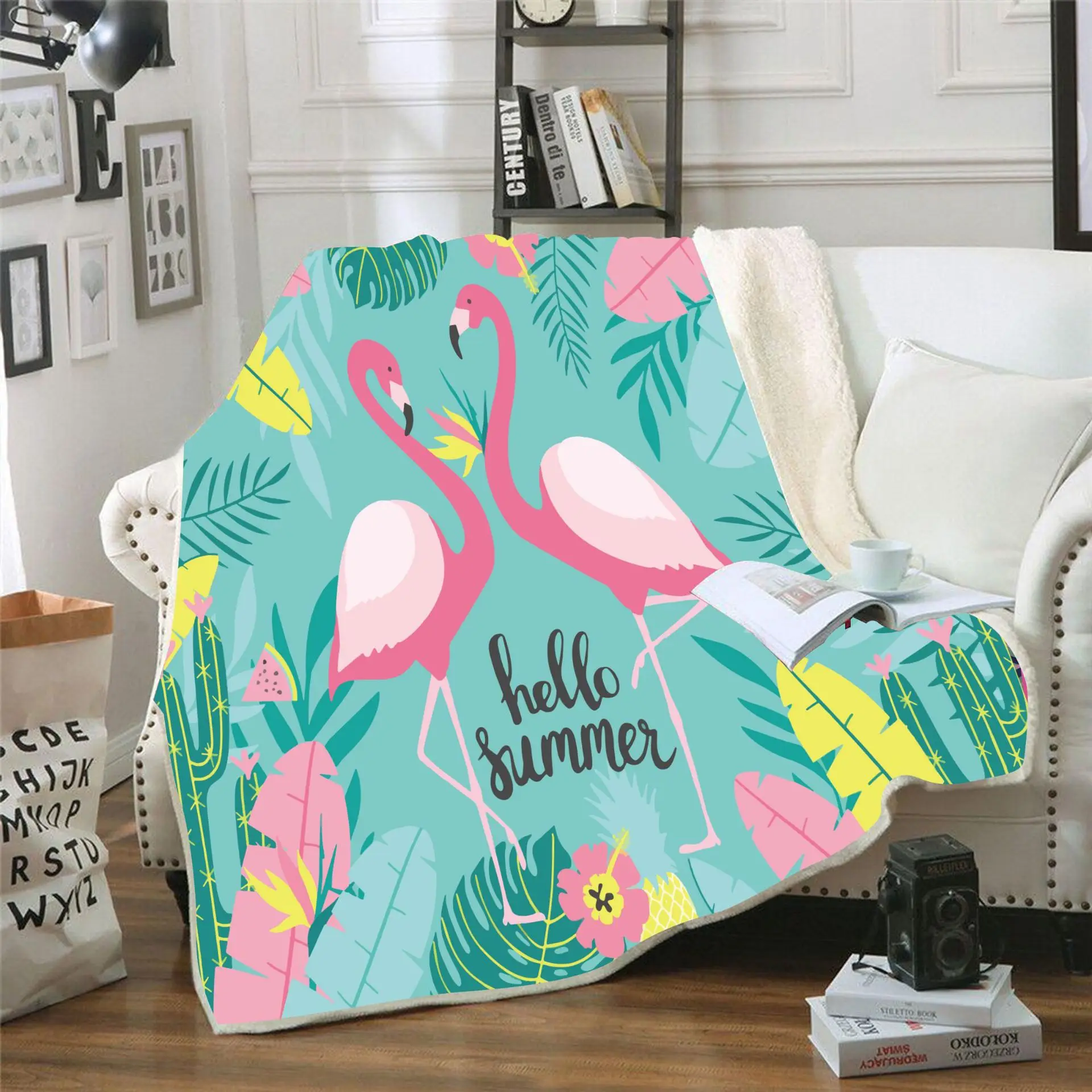 

Flamingo 3D Printed Sherpa Blanket Couch Quilt Cover Travel Bedding Velvet Plush Throw Fleece Blanket Bedspread FO1