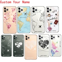personalized custom name text world map soft clear cover phone case for iphone 11 12 13 pro x xr xs max 6 7 8 6s se mini plus 5s