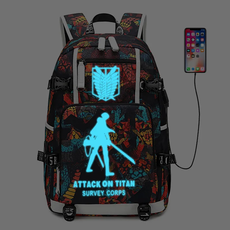 

Attack on Titan Laser Backpack Luminous Student School Shoulder Bag Satchel Laptop Rucksack Knapsack Teenager Travel Gift