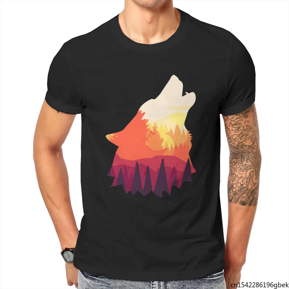 

Lone Wolf Howl Survives The Mountain Sunrise Funny Men's T-Shirt