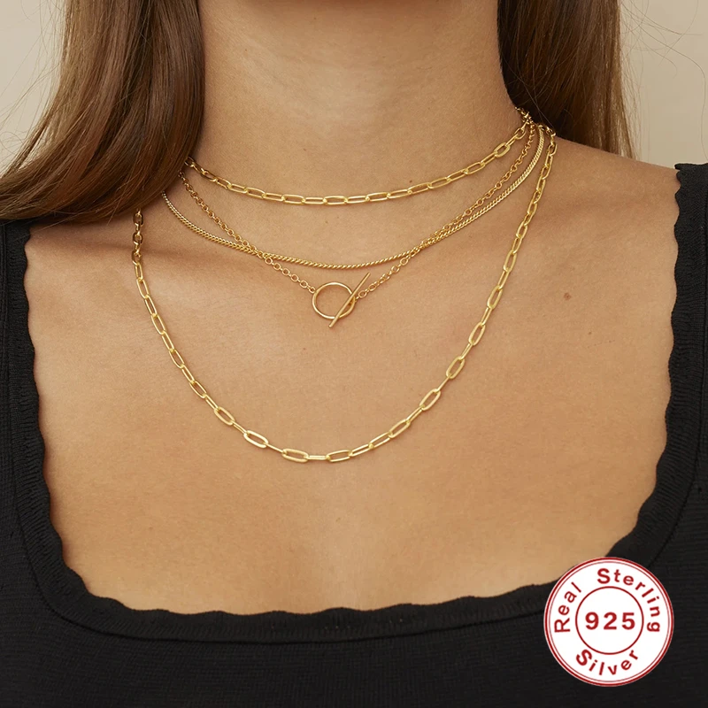 GS 925 стерлингового серебра от пряжки кулон ожерелье Золото промышленных Стиль